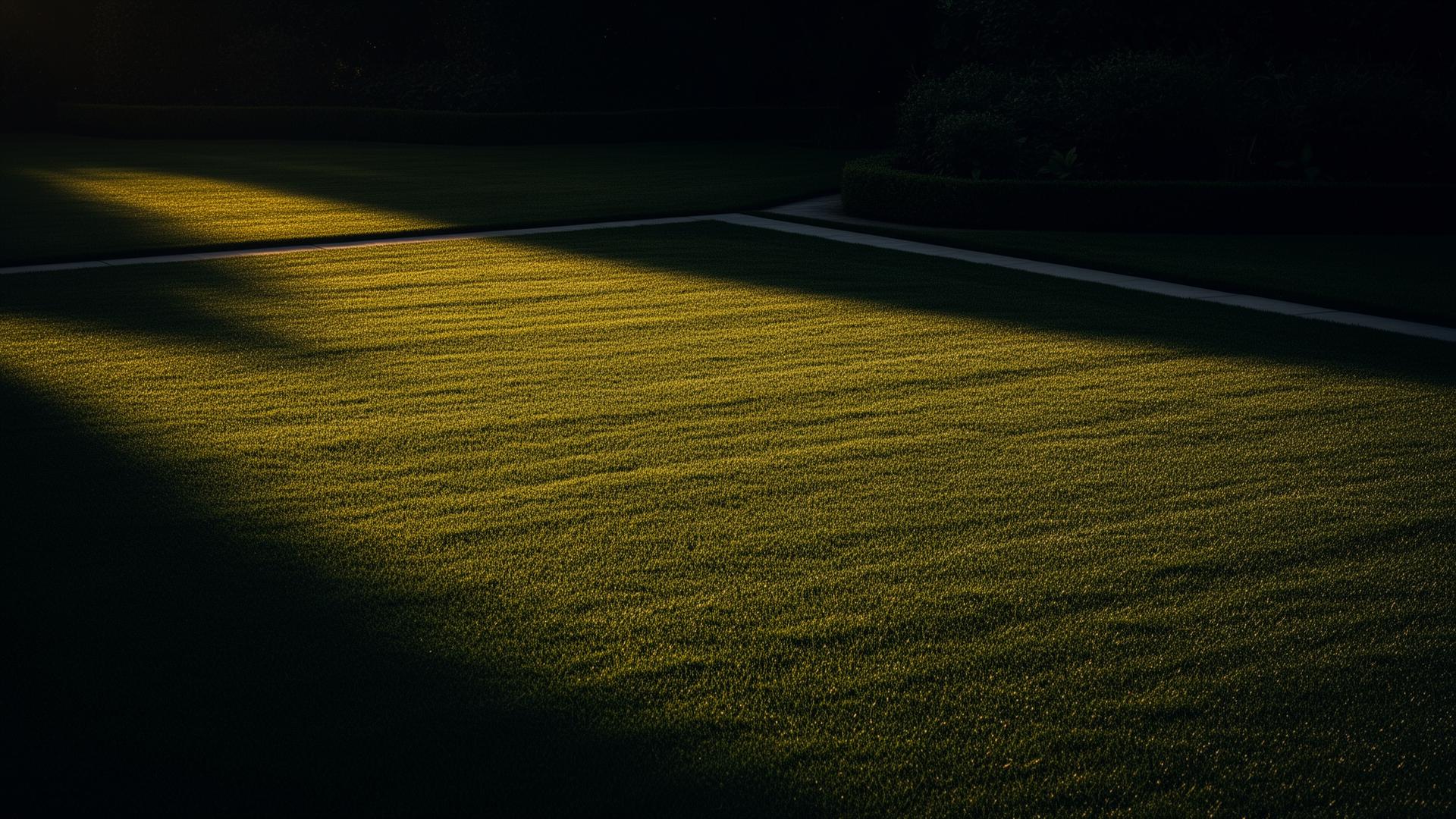 Manicured lawn at golden hour